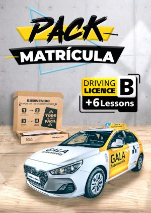 Image of a car from the Gala Driving School with text that says Car License Plate Pack B + 6 lessons